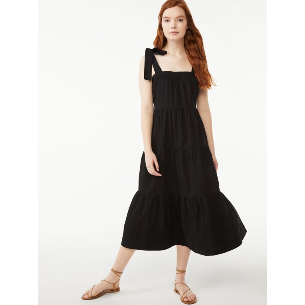 Free Assembly bow tie strap flowy maxi dress in Black